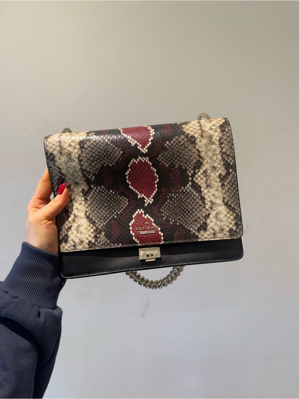 kate spade Python-Print Chain Shoulder Bag in Burgundy, Black & Cream